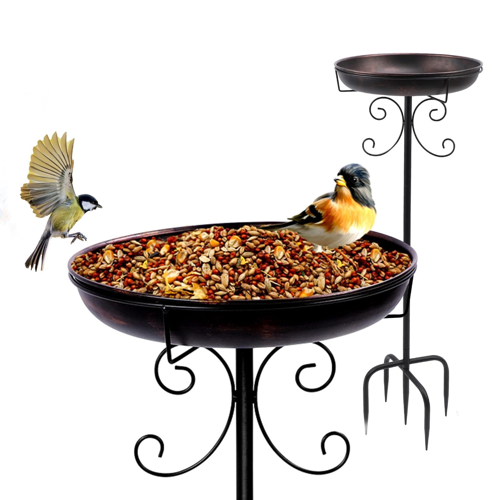 Stehende Vogeltränke für Garten, 90cm Metall Vogelbecken Schüssel, Vintage Antike Vogeltränke, Winterfest, Abnehmbares Becken, 5-Zinken-Basis, Futter Wasserschale für Vögel (Einlagiges)