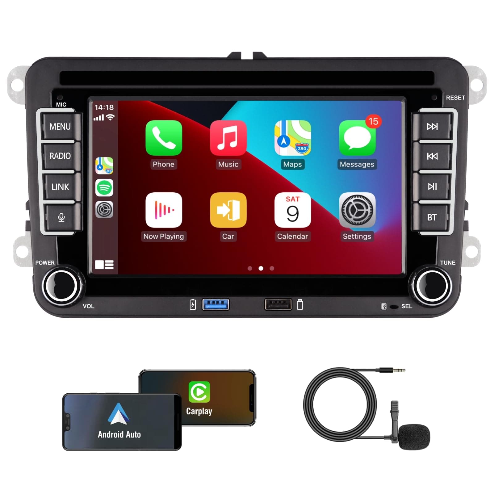 KTTCORLP Linux Autoradio Mit Bildschirm für Golf 5 6 VW Polo T5 Passat Touran Seat mit Navi FM/AM, Apple Carplay, Android Auto, Lenkrad Strg, 2Din Dab Auto Radio Touch Display 7 Zoll