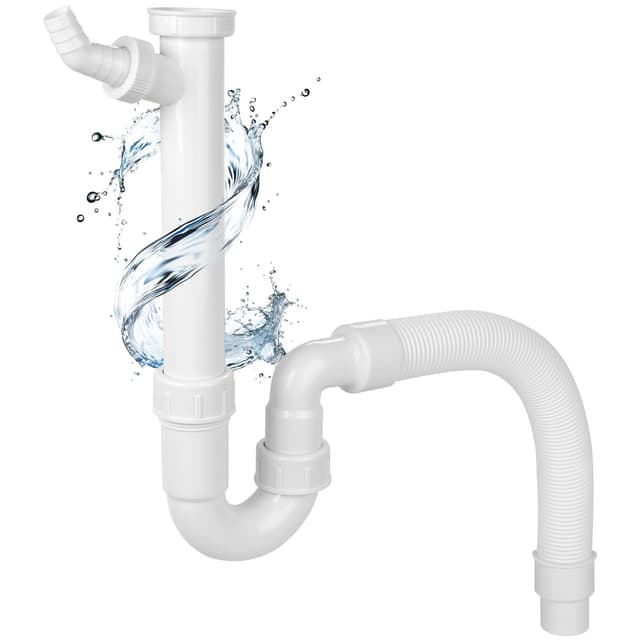 Hibbent Siphon für Küchenspüle mit Flexiblem Ablaufschlauch - Flexibler Siphon mit Geräteanschluss-G 1 1/2 1 Geräteanschluss