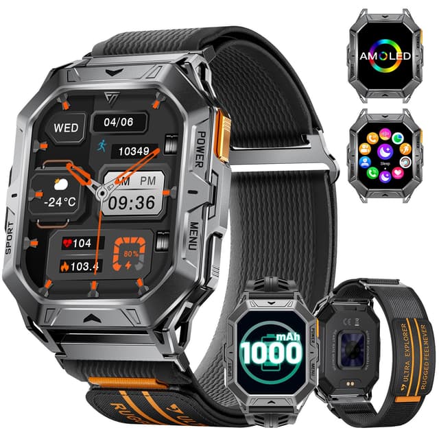 DREMAC TX1 Smartwatch Herren Militär,1000mAh Akku/2.13'' AMOLED Großes Display,Fitnessuhr mit 70+ Sportmodi,24/7 Herzfrequenz,SpO2,Schlafmonitor,5ATM Wasserdicht,für Android iOS Schwarz