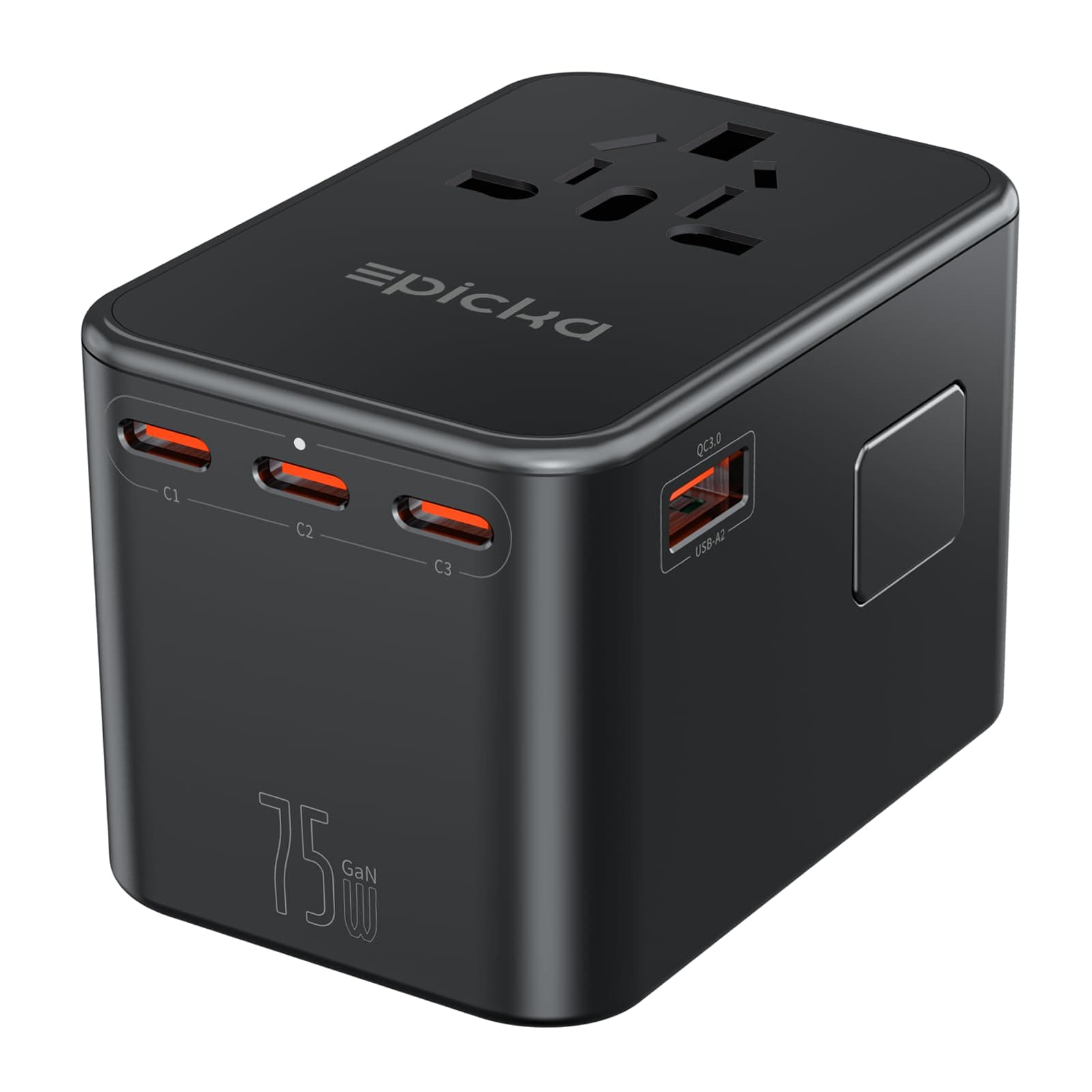 EPICKA Reiseadapter Weltweit, GaN 75W Reisestecker PD Schnellladegerät, Universal Travel Adapter mit 3 USB-C, 2 USB-A, Internationaler Steckdosenadapter für USA UK Kanada Japan Thailand TA-105 Max