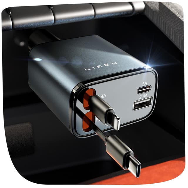 LISEN 4 in 1 Zigarettenanzünder USB C 69W Auto Ladegerät Adapter 12V, Auto Zubehör KFZ Geschenke für Männer Frauen, Reise Gadgets Camping Zubehör Car Accessoires für iPhone 16 Pro Max iPad Air 17