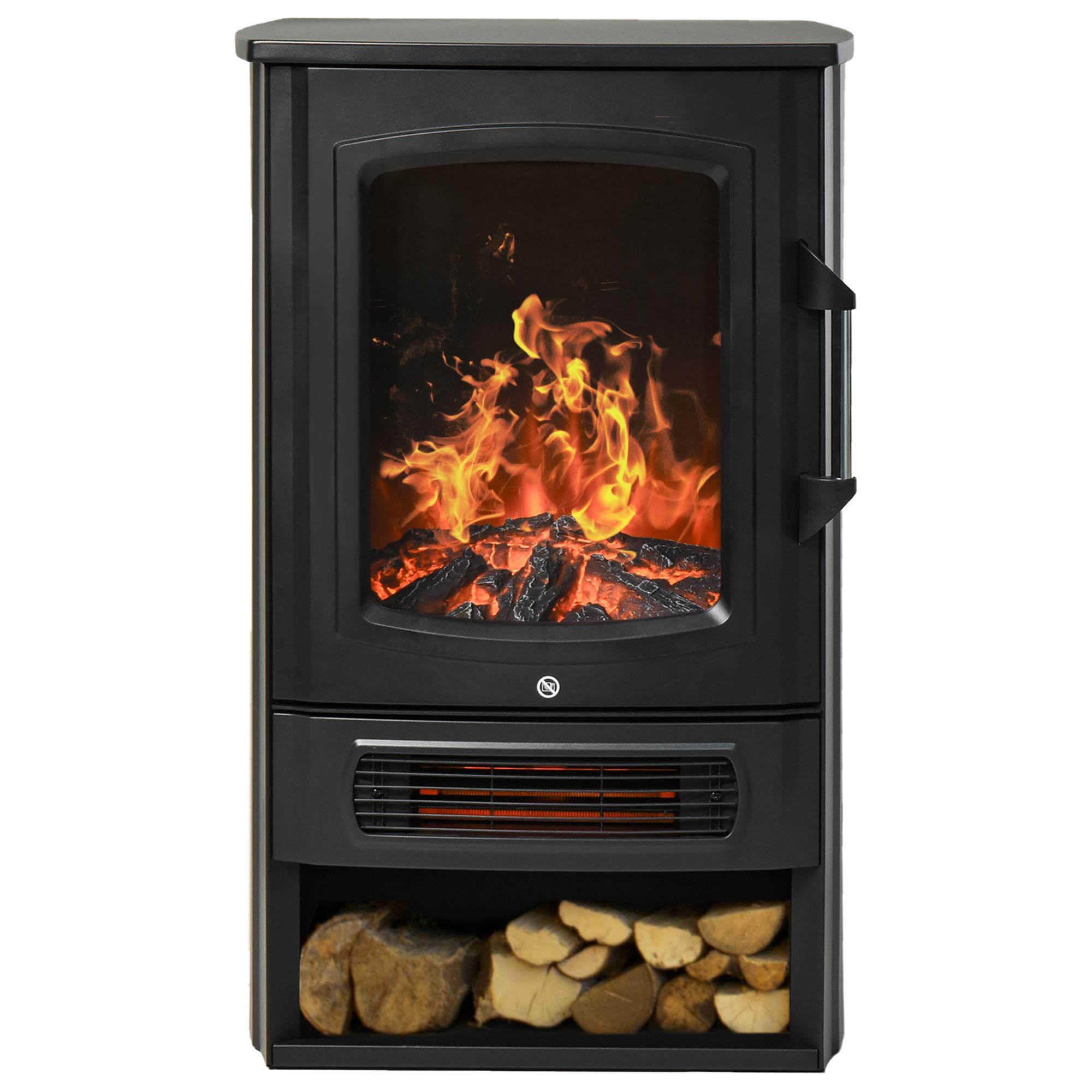 HOMCOM Elektrokamin E-Kamin mit Flammeneffekt Thermostat Kaminofen 1000 W/2000 W, 20–25 qm, Schwarz 44,5x32,1x74 cm