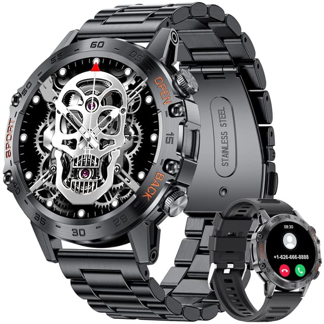 LIGE Militärische Smartwatch Herren mit Telefonfunktion, 1.39" HD Touchscreen Smart Watch Herren mit 100 Sportmodi Fitnessuhr mit Herzfrequenz Schlafmonitor SpO2 Schrittzähler, 5ATM Wasserdicht 400mAH Schwarz