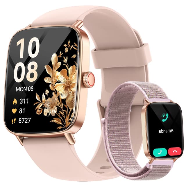 Smartwatch Damen mit Telefonfunktion,1.85" HD Uhren Damen mit Herzfrequenz Schlafmonitor SpO2 Schrittzähler,110+ Sportmodi Fitnessuhr,IP68 Wasserdichte Smart watch Kompatibel für iOS/Samsung/Android 1.85 Pink