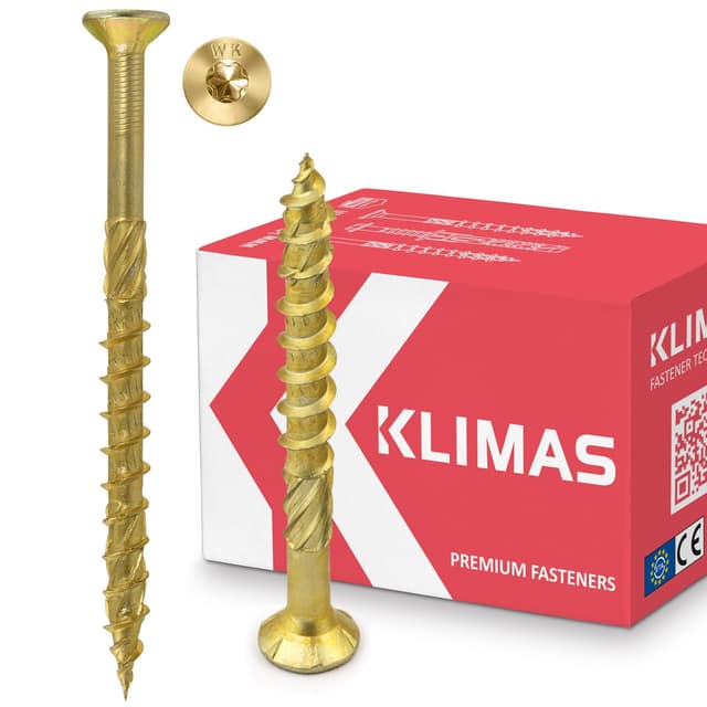 KLIMAS Holzschrauben Torx - Spanplattenschrauben Gelb - Senkkopfschrauben - Terrassenschrauben - Universalschrauben - Dachkonstruktion Schrauben Set - Holzschrauben 5x80 mm - 200 Stück 5 x 80 mm 200 Stück Gelb