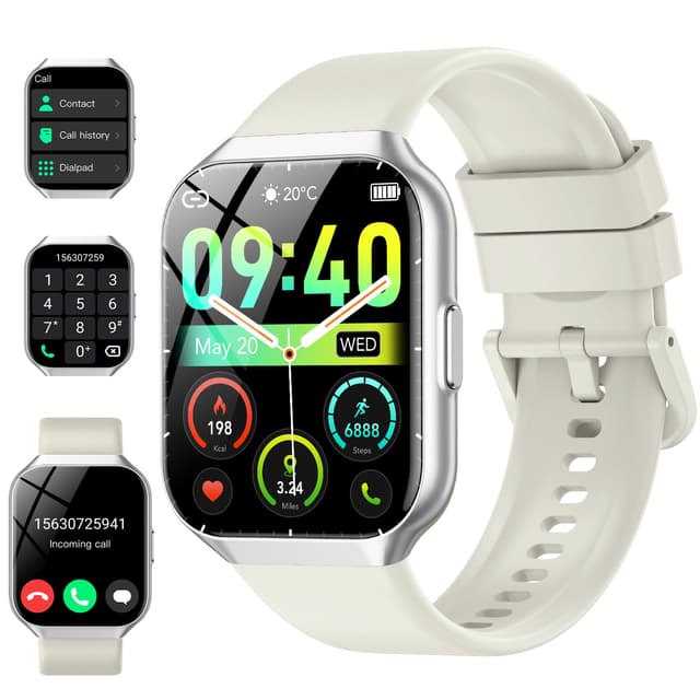 taopodo Schrittzähler Fitness Tracker, Smartwatch Damen mit Telefonfunktion 140+ Sport (Light White)