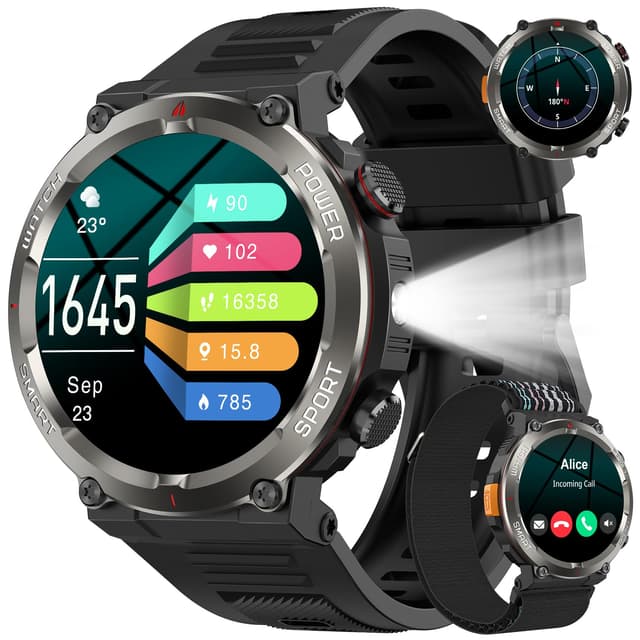 Smartwatch Herren mit Telefonfunktion, 1,45" HD Fitnessuhr Smart Watch , Fitness Tracker Sportuhren mit Pulsmesser Schlafmonitor Schrittzähler, 120+Sportmodi, IP68 Wasserdicht Uhr für Android iOS Schwarz