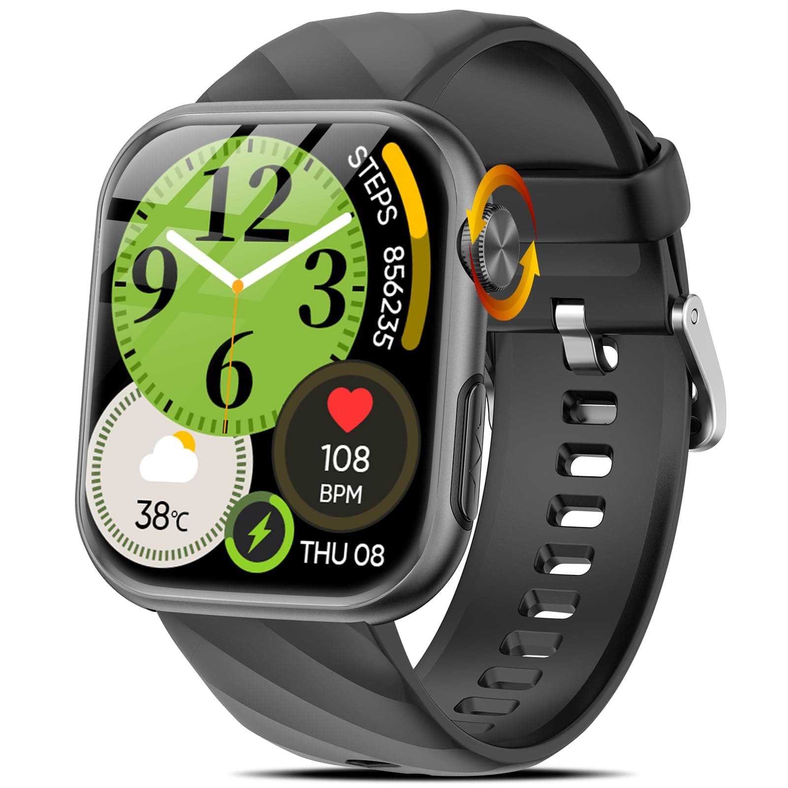 2025 Neue Smartwatch EKG+HRV/Harnsäure/BMI Herren Damen 1,97" AMOLED Gesundheitsuhr mit Telefonfunktion 24H Herzfrequenz SPO2 Blutdruck Körpertemperatur ΒΙυtｚυcker Schlafmonitor Fitnessuhr, Schwarz Schwarz MT500