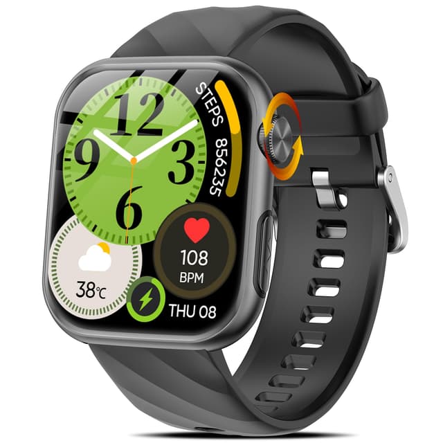 2025 Neue Smartwatch EKG+HRV/Harnsäure/BMI Herren Damen 1,97" AMOLED Gesundheitsuhr mit Telefonfunktion 24H Herzfrequenz SPO2 Blutdruck Körpertemperatur ΒΙυtｚυcker Schlafmonitor Fitnessuhr, Schwarz Schwarz MT500