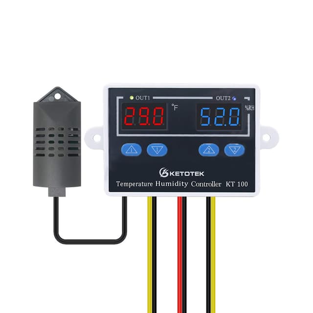 KETOTEK Digitaler Temperatur Feuchtigkeit Regler 230V Temperaturschalter mit fühler, Feuchtigkeitsregler Temperaturregler Luftfeuchtigkeitsregler 220V, Hygrostat Schalter Inkubator Pilz