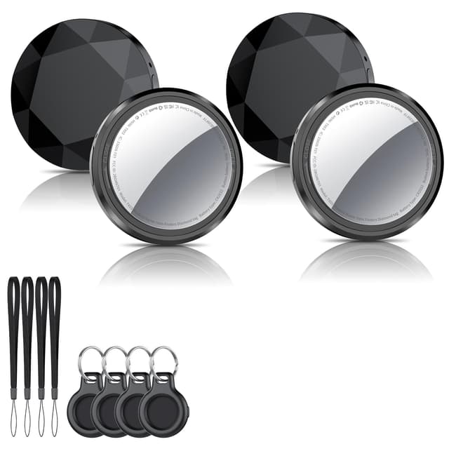 Air Tracker Tag Schlüsselfinder 4er Pack, Koffer Tracker Kompatibel mit Apple Wo ist? APP (Nur iOS), Bluetooth Key Finder für Gepäck/Taschen/Koffer/Brieftasche, Smart KeyFinder, Austauschbarer Akku 4er-Pack / Schwarz