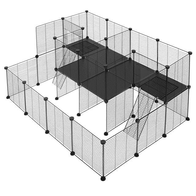 EUGAD Kaninchengehege & Meerschweinchengehege 145x72x108cm - Großes Freilaufgehege für Innenbereich, Metallkäfig mit Dachoption, Schwarz