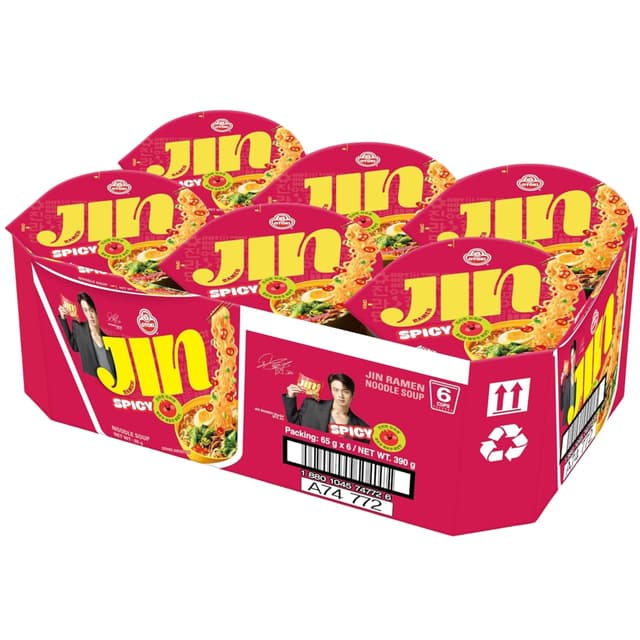 OTOKI Jin Ramen | 65g x 6er Cup-Ramen | Koreanische Instantnudeln | Lieblingsramen von BTS Jin | Schnell & einfach zubereitet in Minuten | Ideal als Snack oder Mahlzeit (6er, Scharf) Scharf 65 g (6er Pack)
