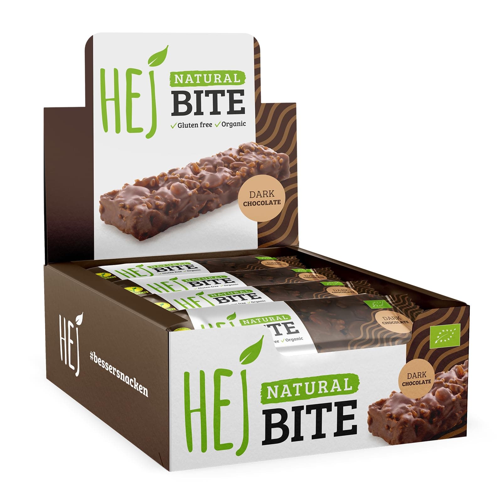 HEJ Bite Bio-Nuss-Riegel - Low-Carb Snack mit Nüssen - Veganer Energieriegel mit Mandeln & Dunkler Schokolade - Glutenfrei - Dark Chocolate 12 x 40g Dark Chocolate 12 Stück (1er Pack)