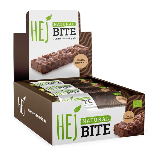 HEJ Bite Bio-Nuss-Riegel - Low-Carb Snack mit Nüssen - Veganer Energieriegel mit Mandeln & Dunkler Schokolade - Glutenfrei - Dark Chocolate 12 x 40g Dark Chocolate 12 Stück (1er Pack)