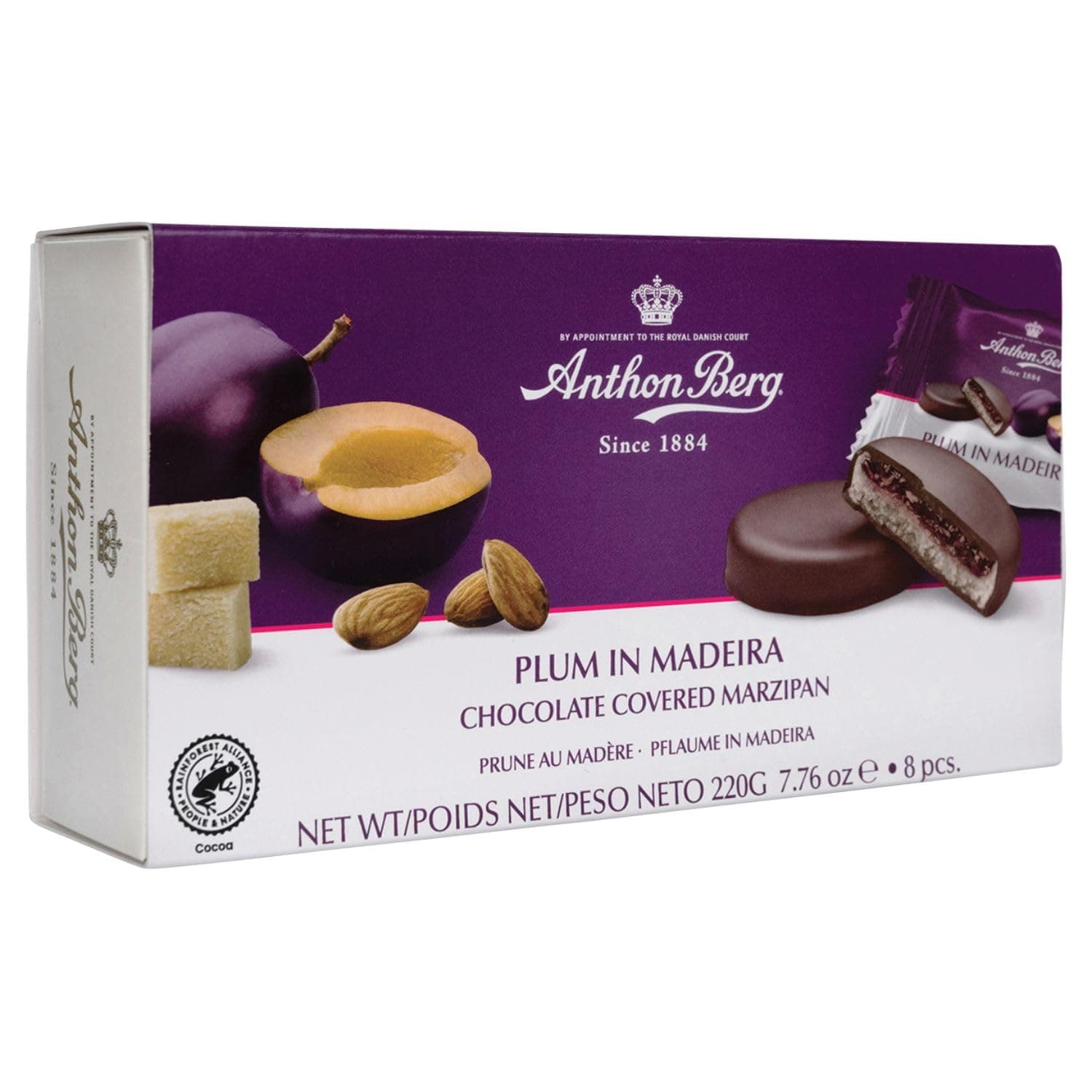 Anthon Berg Pflaume in Madeira – 220g – Marzipanspezialität mit Frucht & Alkohol – 8 Zartbitterschokoladentaler mit Pflaumengelee & Madeira-Wein – Geschenkidee 1