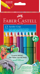Faber-Castell 110912 Jumbo Grip Buntstifte für Kinder, 12er-Jumbo-Buntstifte-Set, Malstifte mit Grip und dreieckigem Schaft, wasserlöslichen Pigmenten, leicht auswaschbar und bruchsicher, Schulsachen 12er Set Angebot bei HelloDeals
