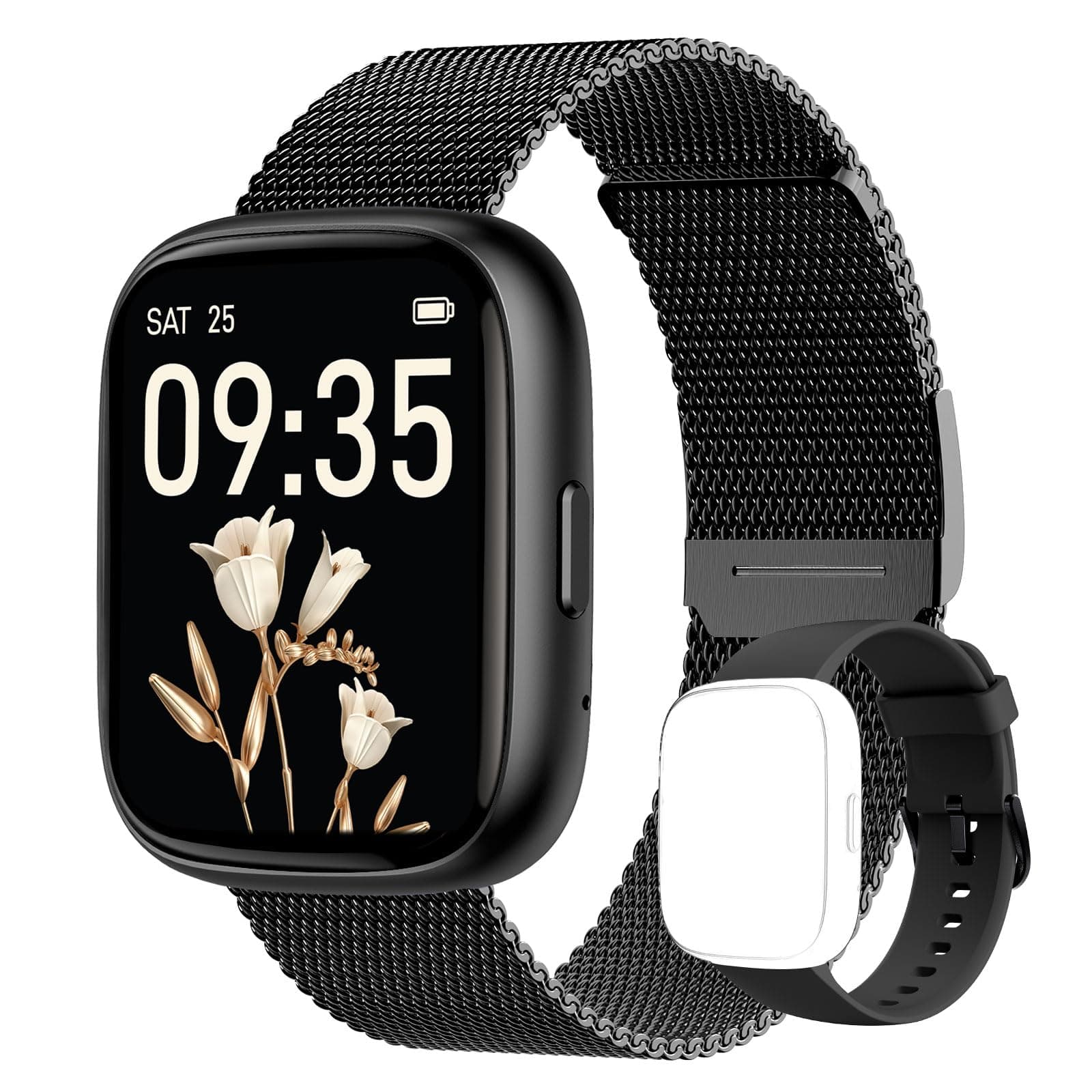 TOOBUR Smartwatch Damen Herren ohne App und Handy mit schrittzähler, 1.83" Fitness Tracker mit Herzfrequenzüberwachung,IP68 Wasserdicht, Fitnessuhr mit Schlaftracker, Metallband iOS Android kompatibel Carbon Schwarz-Metall