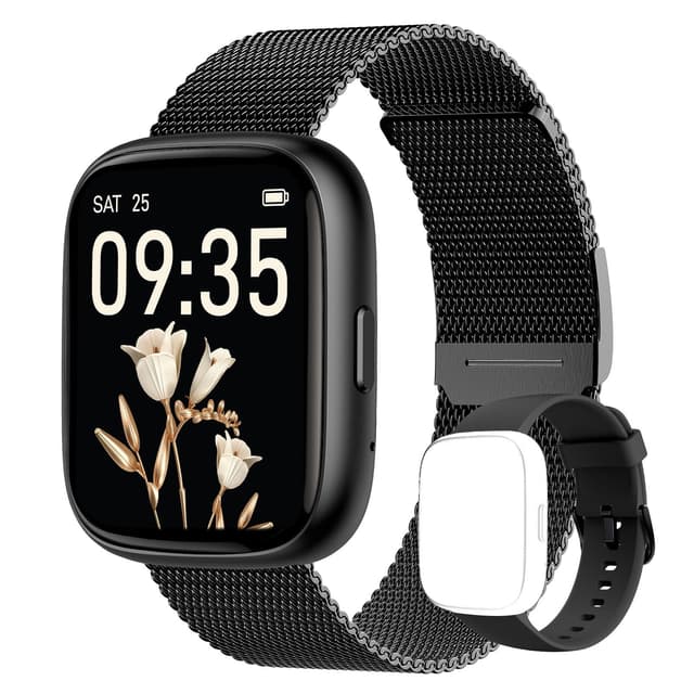 TOOBUR Smartwatch Damen Herren ohne App und Handy mit schrittzähler, 1.83" Fitness Tracker mit Herzfrequenzüberwachung,IP68 Wasserdicht, Fitnessuhr mit Schlaftracker, Metallband iOS Android kompatibel Carbon Schwarz-Metall
