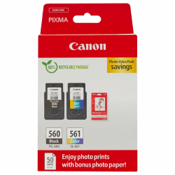 Canon Tinte & Papier Multipack - PG-560/CL-561 Original Drucker Tintenpatronen 2er-Pack (1 x Schwarz, 1 x Farbe druckerpatronen) & 4x6 Fotopapier (50 x Blatt) Neue Kartonverpackung 2024 Angebot bei HelloDeals