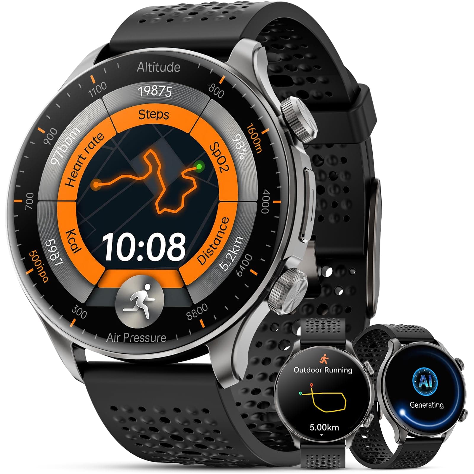 Joautrial GPS Smartwatch Herren, 1,60" AMOLED Smart watch, Bluetooth-Kopfhörer verbinden Sportuhren, Lokale Musik, Fotoalbum, Aufnahme, AI Assistent, 170+Sportmodi Fitnessuhr für iOS Android (Schwarz)