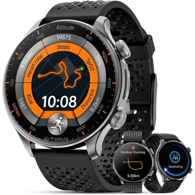 Joautrial GPS Smartwatch Herren, 1,60" AMOLED Smart watch, Bluetooth-Kopfhörer verbinden Sportuhren, Lokale Musik, Fotoalbum, Aufnahme, AI Assistent, 170+Sportmodi Fitnessuhr für iOS Android (Schwarz)
