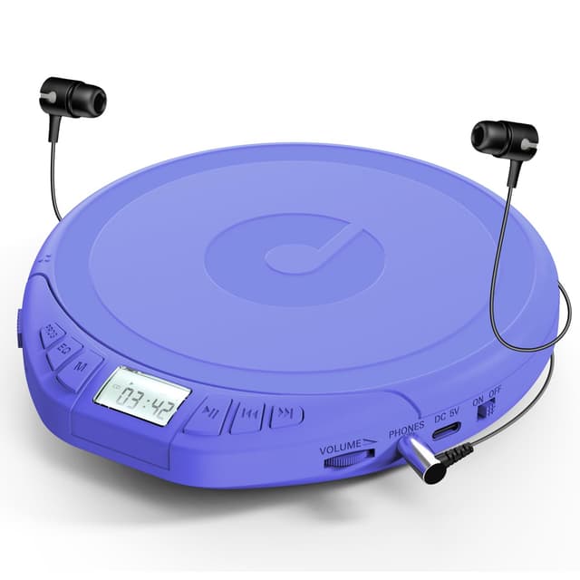 Gueray CD Player Tragbar Kinder Tragbarer CD-Player fürs Auto Discman mit Kopfhörer LCD-Display Unterstützung ASP PROG Speicherfunktion Repeat-Funktion Sound-Effekt Blau H-01 Blau