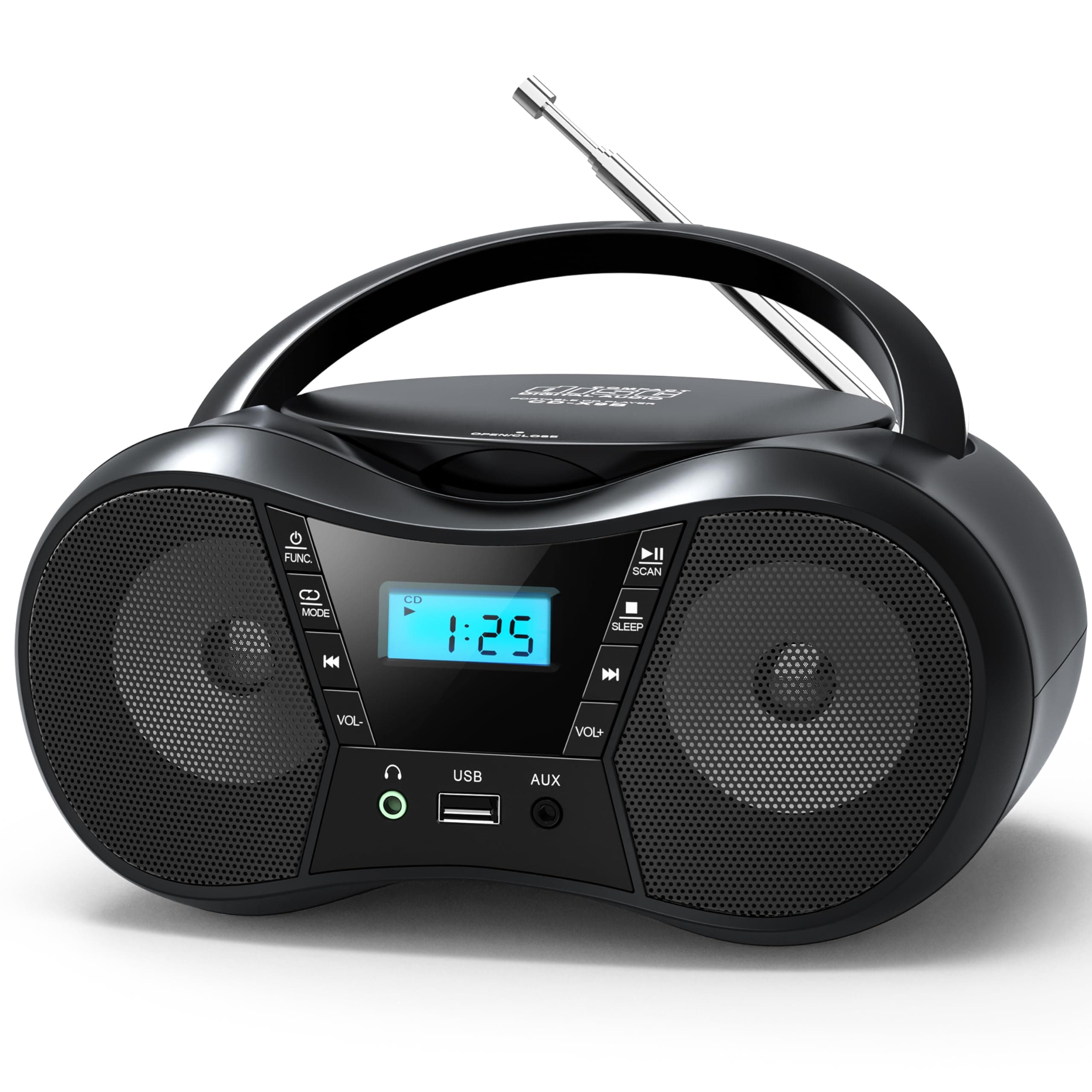 Greadio Tragbarer CD Player Bluetooth 5.1, Boombox Radio mit CD-Player, USB, AUX-In, Netz- und Batteriebetrieb, LCD Display, Kompatibel mit CD/CD-R/CD-RW, CD Spieler für zu Hause oder draußen schwarz
