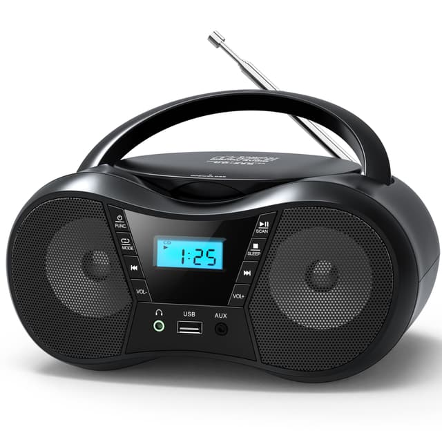 Greadio Tragbarer CD Player Bluetooth 5.1, Boombox Radio mit CD-Player, USB, AUX-In, Netz- und Batteriebetrieb, LCD Display, Kompatibel mit CD/CD-R/CD-RW, CD Spieler für zu Hause oder draußen schwarz