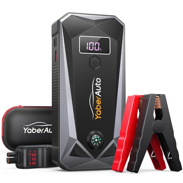 YaberAuto Starthilfe Powerbank 4500A Spitzenstrom 21800mAh Auto Starthilfe mit LCD Bildschirm, Starthilfegerät (Für Alle Benzinmotor oder 7,0L Dieselmotoren) mit LED Taschenlampe, YA50 3000A