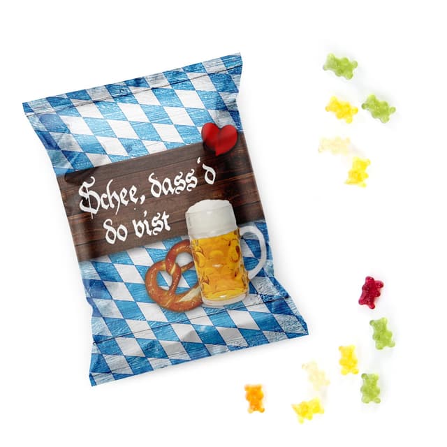 Oktoberfest Gummibärchen, 25er Set: Mini Fruchtgummi-Tüten Bayern, Bayerische Deko, Gastgeschenk, Dekoration Geburtstag, Wiesn, Bierfest, Tischdeko Bayerisch, Oktoberfestdeko, Give-Aways, 9 x 7 cm Weiß 25 Stück (1er Pack)