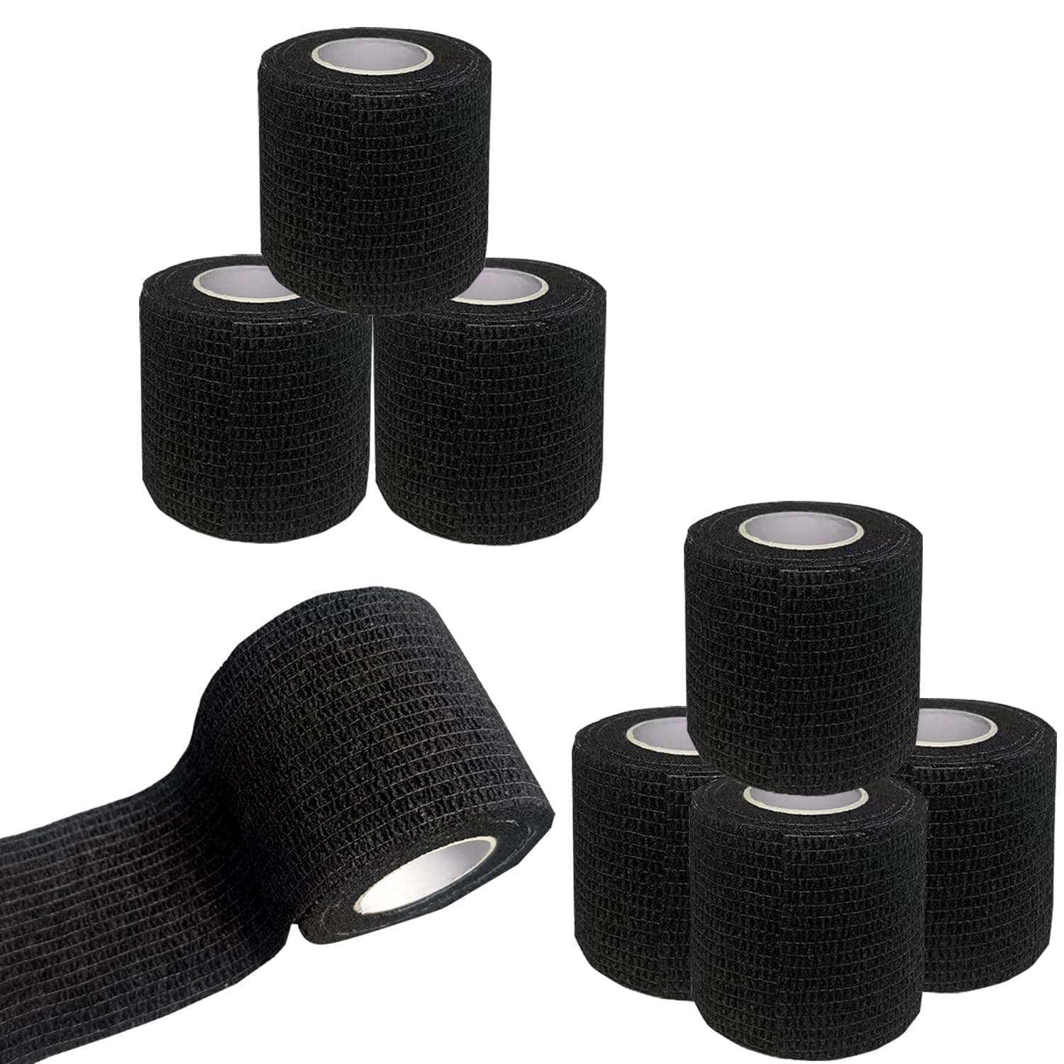 8 Rollen Selbstklebender Verband Bandage, 5cm*4,5m Verband Selbstklebend, Elastischer Fixierbinde Haftbandage Kohäsive Bandage Elastische Binde für Sport Vet Wrap Pet für Katze,Hund,Pferd 8 Rollen Schwarz