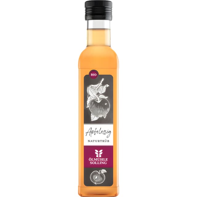 ÖLMÜHLE SOLLING - BIO Apfelessig Naturtrüb | Apfelessig hergestellt aus frisch gepresstem, naturtrübem Apfelsaft. Ideal für fruchtige Salatdressings sowie Suppen und Saucen | Inhalt: 250 ml