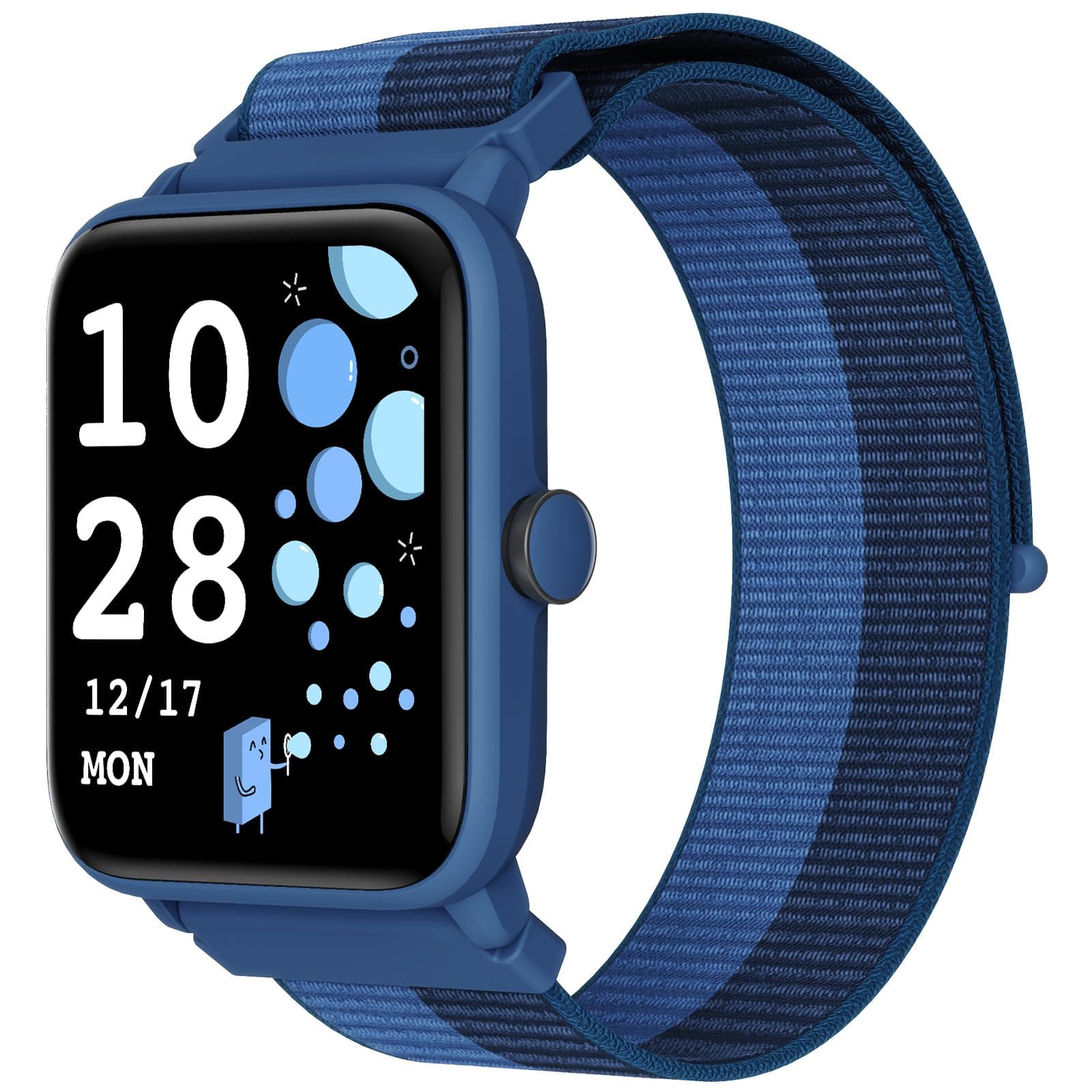 BIGGERFIVE Smartwatch Kinder, Fitness Tracker Uhr Digitale Fitnessuhr mit Schrittzähler, 24/7 Puls, 5ATM Wasserdicht, Schlaf-Monitor, Wecker, 1,5" HD-Touchscreen für Mädchen Jungen 3-14, Nylon Dunkelblau