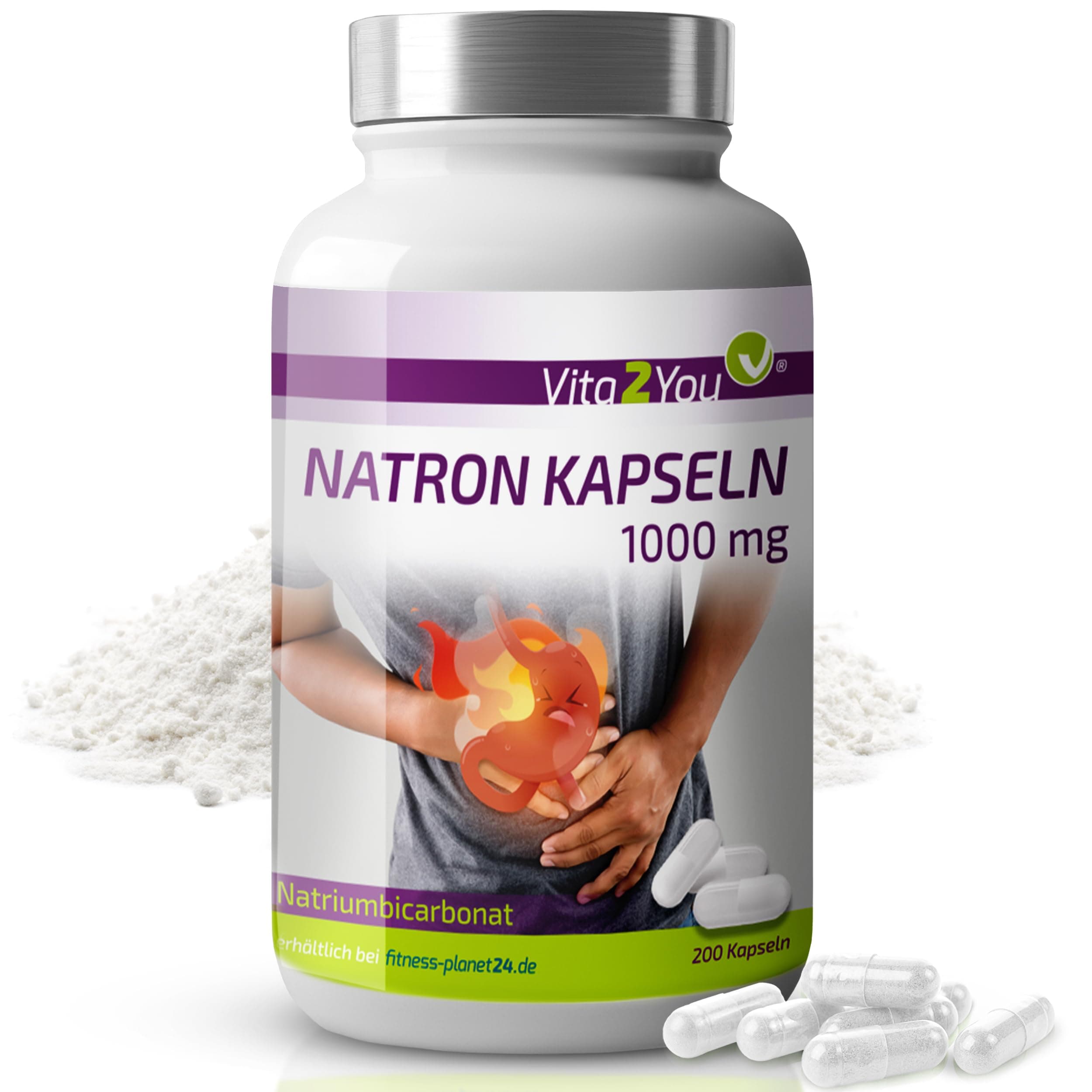 Vita2You Natron Kapseln 1000mg - 200 Kapseln - Natriumbicarbonat - Übersäuerung - Natriumhydrogencarbonat - Premium Qualität