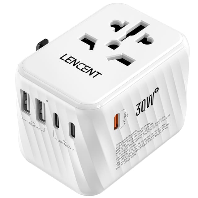 LENCENT 30W Reiseadapter Weltweit, Universal Reisestecker Adapter mit 2 USB A und 3 USB C, Internationaler Steckdosenadapter für Japan England USA Thailand Australien Europa, Weiß