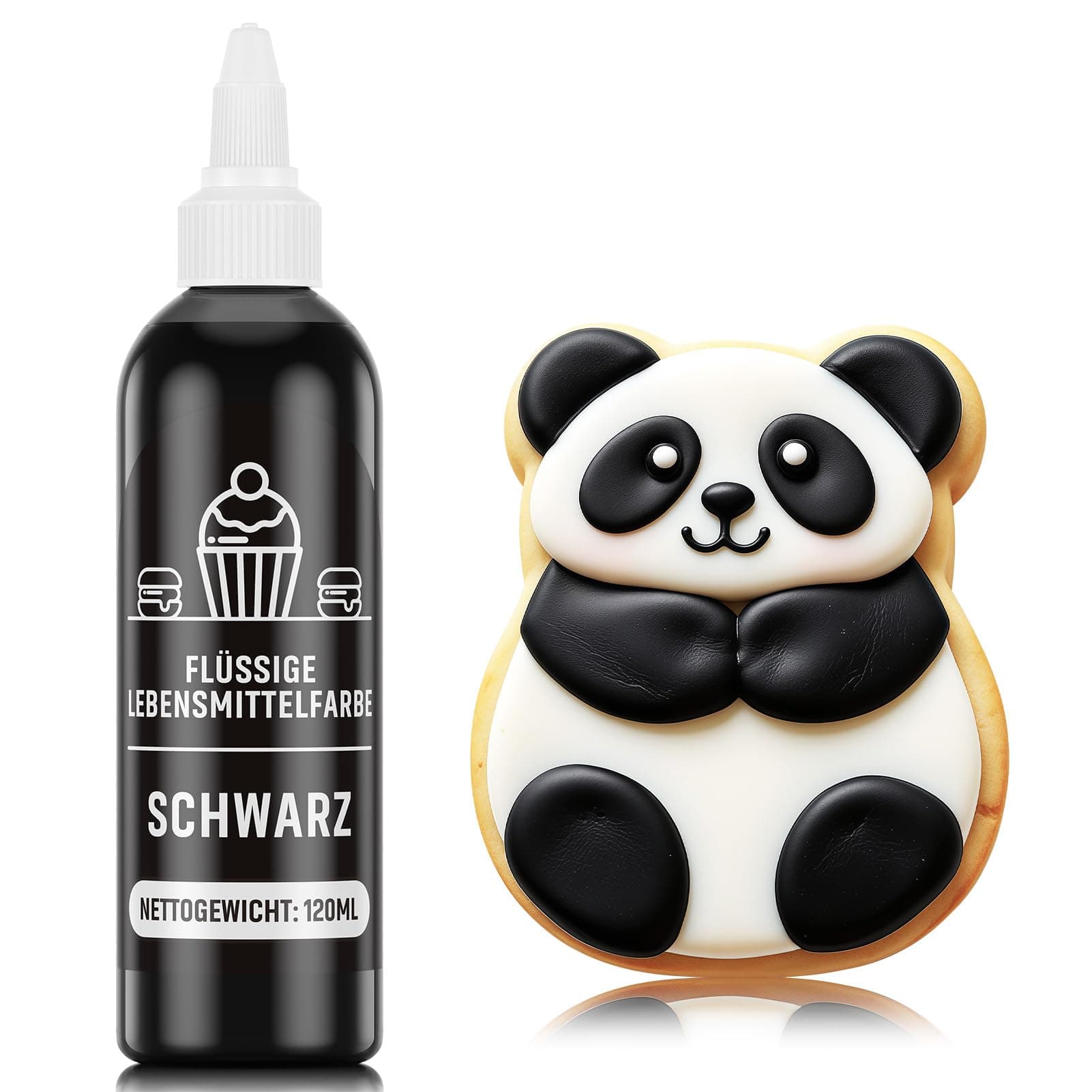 Waysroma Lebensmittelfarbe Schwarz 120ml, hochkonzentriert & zuckerfrei Lebensmittelfarbe Flüssig zum Backen, Kuchen, Macaron, Zuckerguss, Fondant, Kekse, Donuts 1-Schwarz
