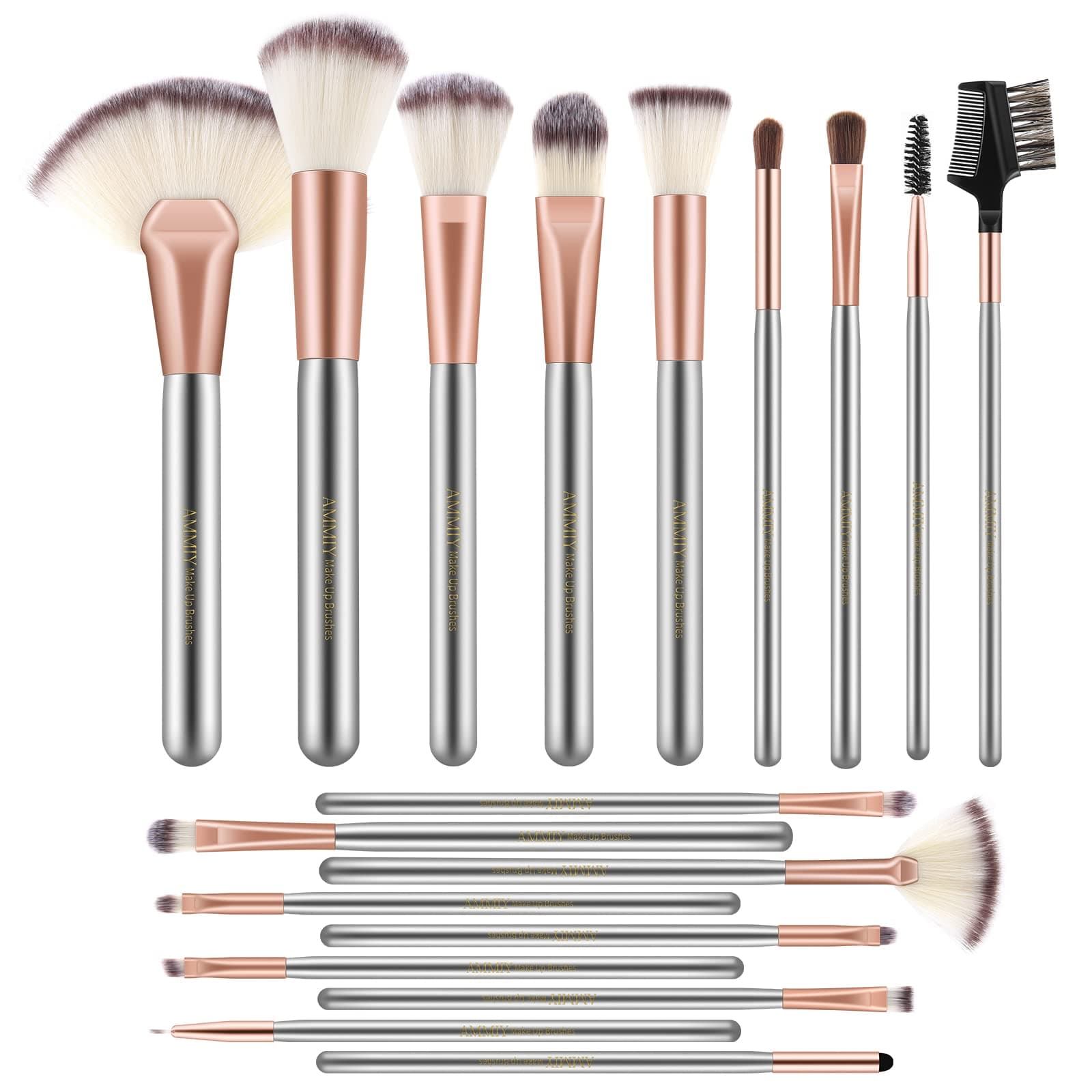 Nestling 18 Teiliges Makeup Pinsel Set, Professionelles Pinselset, Komplettes Unentbehrlicher Kosmetikpinsel, Schminkpinsel für Lidschatten Stiftung Erröten Pinsel Concealer Eyeliner Champagnerpulver - ohne Kosmetiktasche