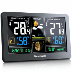 Newentor Wetterstation Funk mit Außensensor - Funkwetterstation mit Wettervorhersage, Temperaturwarnung, DCF Funkuhr - Batteriebetrieb und Netzbetrieb, Schwarz Schwarz 1*Station + 1*Außensensor Angebot bei HelloDeals