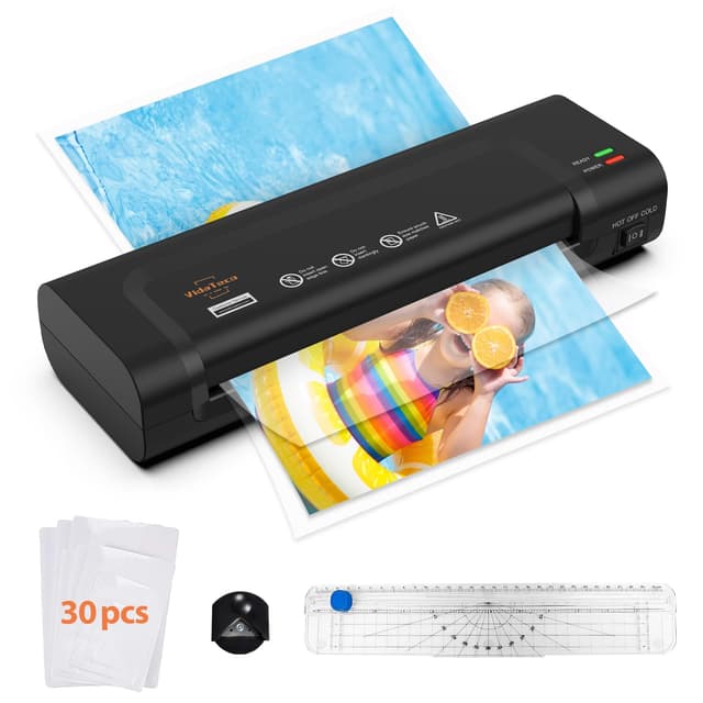 Vidateco Laminiergerät A4: 4 in 1 Laminiermaschine mit 30 Stück A4 A5 A6 Laminierfolien, Laminator mit Papierschneider, Eckrunde, Schnelles Aufwärmen, Ideal für Heimgebrauch Büro Schule Fotos Karten Black