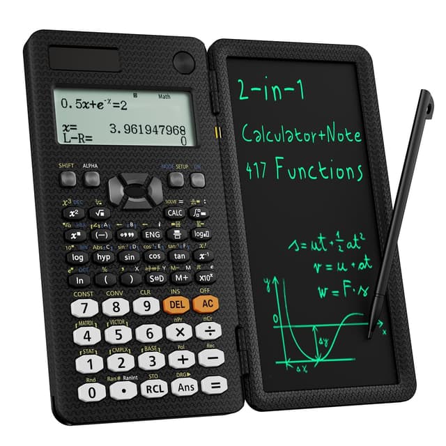 Verbesserter 991ES Plus wissenschaftlicher Taschenrechner, ROATEE professioneller Finanzrechner mit löschbarem LCD-Schreibtablet, Solar- und Akku, Tischrechner mit Notizblock für Büro, Schule 991ES-Schwarz