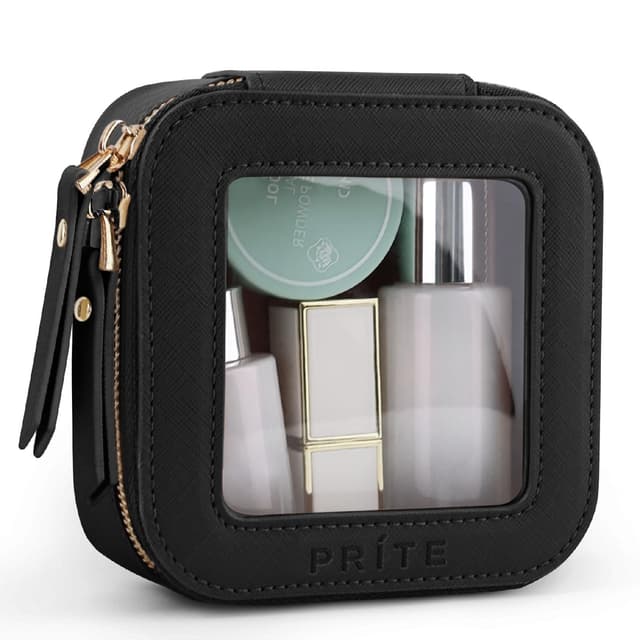 Prite Kleine Transparent Kosmetiktasche Mini Make Up Tasche Damen Reise wasserdichte Kulturbeutel Autozubehör und Auto Organizer mit Goldenem Doppelreißverschlüss (Schwarz) Mini Schwarz