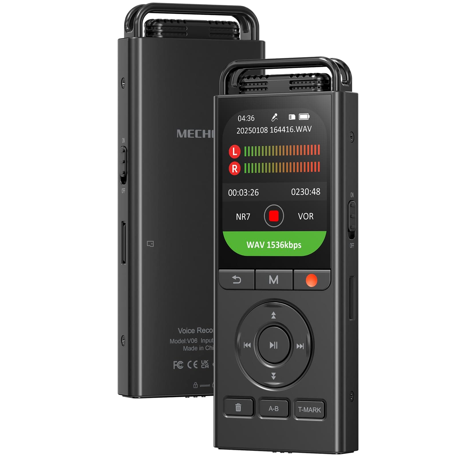 MECHEN 144GB Diktiergerät Digital, Sprachaktiviertes Aufnahmegerät, 3072Kbps HD Audio, Rauschunterdrückung, VOR Modus, Passwort & Musikwiedergabe, USB C, AB Repeat (V06)