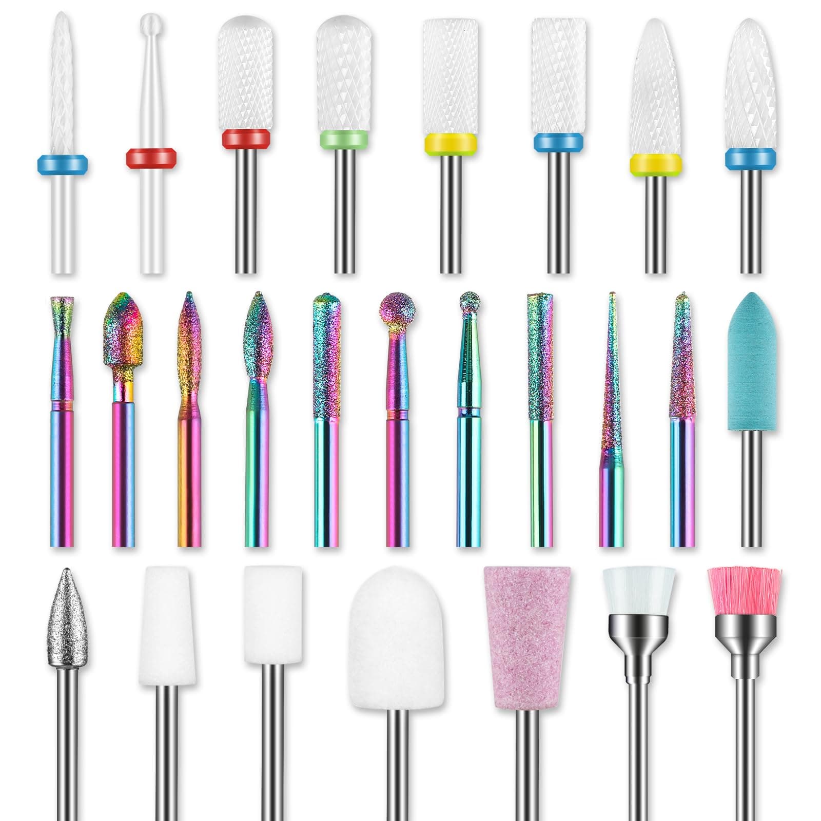 26-teiliges Nagelfräser Bits Set, 3/32 Zoll Professionelle Keramik Fräser Bit für Gelnägel, Diamant-Nagelhautfeile, Nagelfräser Entferner Bits für Acryl-Gel-Nageltechnik, Maniküre & Pediküre