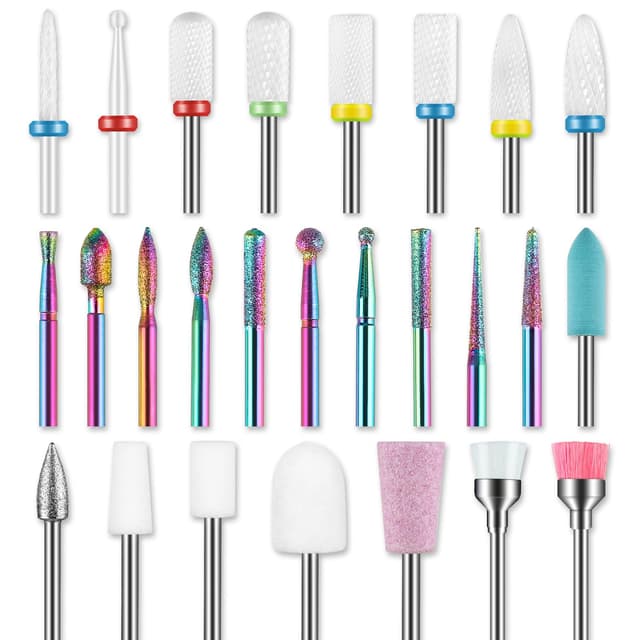 26-teiliges Nagelfräser Bits Set, 3/32 Zoll Professionelle Keramik Fräser Bit für Gelnägel, Diamant-Nagelhautfeile, Nagelfräser Entferner Bits für Acryl-Gel-Nageltechnik, Maniküre & Pediküre