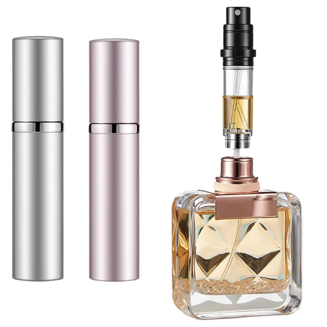 Vinuwu Nachfüllbarer Parfümzerstäuber, 5 ml, Mini-Reise-Aftershave-Spender, kleine Parfüm-Sprühflasche, Taschengröße, Bodenfüllung, Parfümspender für Damen und Herren (Silber + Rosa, 2 Stück) Silber + Rosa 2 Stück