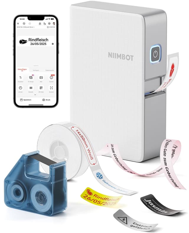 NIIMBOT N1 Etikettendrucker, B18 Upgrade Selbstklebendes Etikettiergerät Beschriftungsgerät, Tragbarer Thermotransfer Label Printer Farbdruck Etiketten nterstützt das Drucken von Geschenkbändern Klein-N1 Weiß