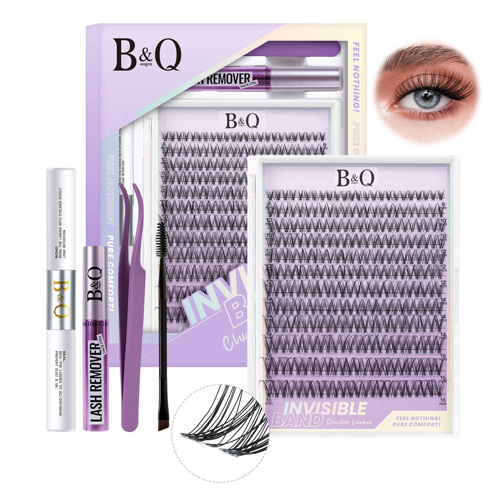 B&Q Lashes Extension Set 144PCS Unsichtbares Band Lash Clusters 8-16MIX Unsichtbare Wimpern Extensions Set 7 tage halt Venus Style D curl Lazy Girl Wimpern Set(Venus 8-16mix) Set Venus-8-16MIX