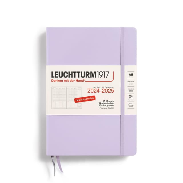 LEUCHTTURM1917 370633 Akademischer Wochenplaner Medium (A5) 2025, 18 Monate, Lilac, Deutsch